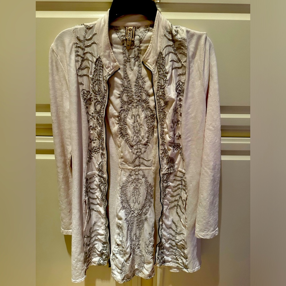 XCVI Womens S Bleached Asymmetrical

Ribbed Zip Up Pocketed Tunic Jacket...